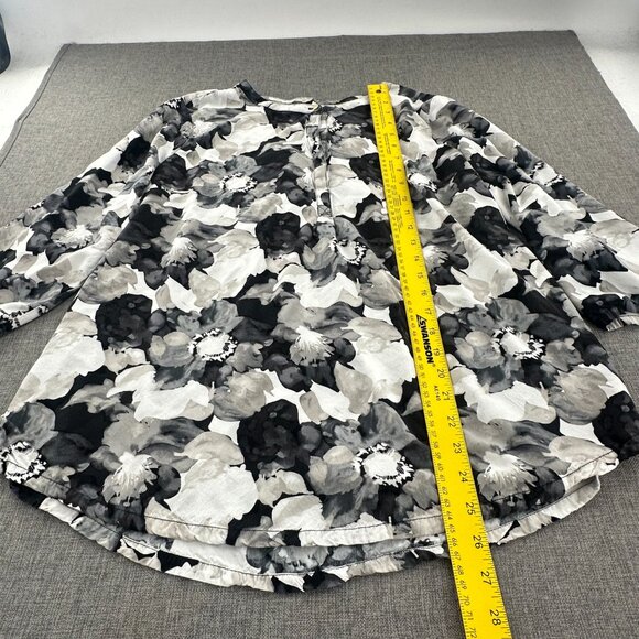 Liz Claiborne Floral‎ Blouse 3/4th Sleeves Black White Gray Round Neck XXL Rayon - Picture 3 of 11